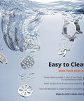 Heavy Duty Electric Meat Grinder With Strainer And Tomato Sauce Press Maker parts submerged in water for cleaning.