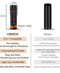 HiBREW 3-in-1 Portable Espresso Maker 600g, 24cm, plug-and-brew, non-battery, ideal for travel or camping.