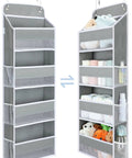 Over The Door Organizer With Four Bins And Six Mesh Pockets Swing Proof Hanging Storage with stuffed animals and baby items