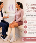 Woman wearing 4 Pairs Compression Socks For Women And Men With 15-20 mmHg Graduated Compression For Circulation in doctor's office