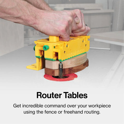 Person using Grr-Ripper GR-100 3D Table Saw Pushblock With Kickback-Proof High-Friction No-Slip Grip on a router table