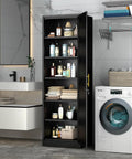 Open Tall Narrow Metal Storage Cabinet With Lock For Home Office School Garage Or Gym 5 Adjustable Shelves displayed in laundry room