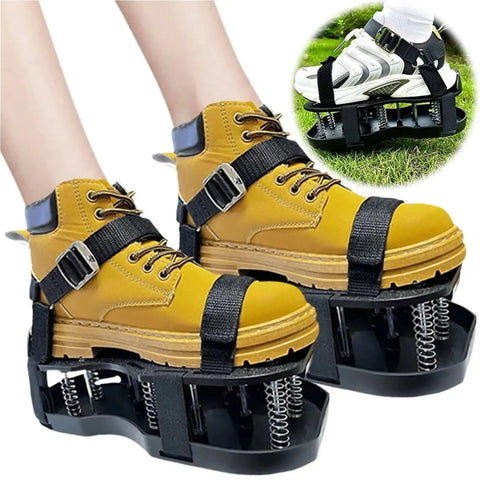 Double Layer Grass Aerator Shoes For Lawn Care With Adjustable Straps Spiked Sandals Gardening Tool For Soil Loosening And Air Water Nutrient Flow To Roots In Yard Green