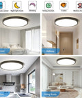 Sleek 3 Color Dimmable Flush Mount LED Ceiling Light With Remote 12 Inch 24W Black Ceiling Fixture in bedroom, hallway, kitchen, living room.
