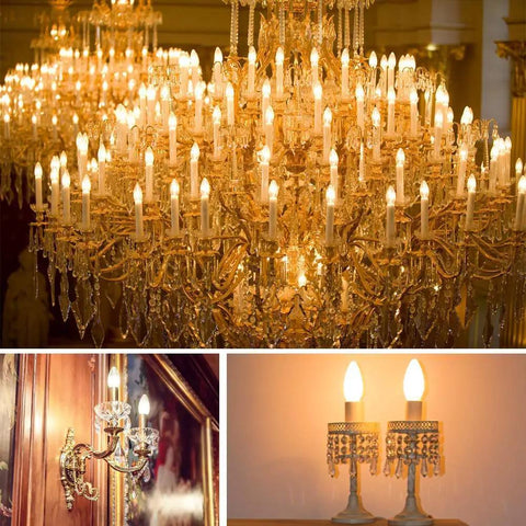 60 Watt Equivalent LED Candelabra Bulbs Dimmable Soft White 2700K 550LM B11 E12 Filament Style in chandeliers and wall sconces