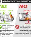 Comparison of Dodge Ram Quad Hole Halogen Headlights vs single bulb headlights, fitment guide for Ram 1500 2009-2018, Ram 2500 2010-2018.