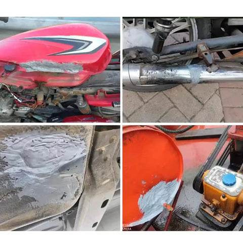 Go To Fix For Radiator Leaks Heavy Duty 50ml High Temp Adhesive And Instant Bond Sealant applied on motorcycle and metal surfaces.