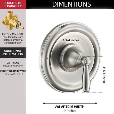 Pressure Balancing Tub And Shower Trim Kit For Posi-Temp Valve Brushed Nickel With Lever Handle And Temperature Indicator detail view