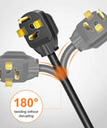 4 Prong To 3 Prong Dryer Adapter Cord For NEMA 14-30P To 10-30R, 30A 250V STW 10AWG 1.5Ft Power Cord demonstrating 180-degree flexibility
