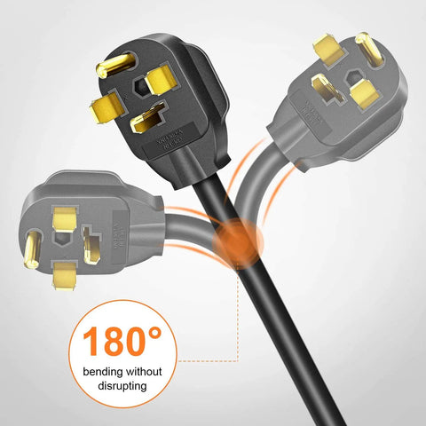 4 Prong To 3 Prong Dryer Adapter Cord For NEMA 14-30P To 10-30R, 30A 250V STW 10AWG 1.5Ft Power Cord demonstrating 180-degree flexibility