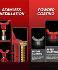 Illustration of the Beefy Heavy Duty 12 Ton Bottle Jack Adapter With One Quarter Inch Steel Axle Saddle showing installation and coating