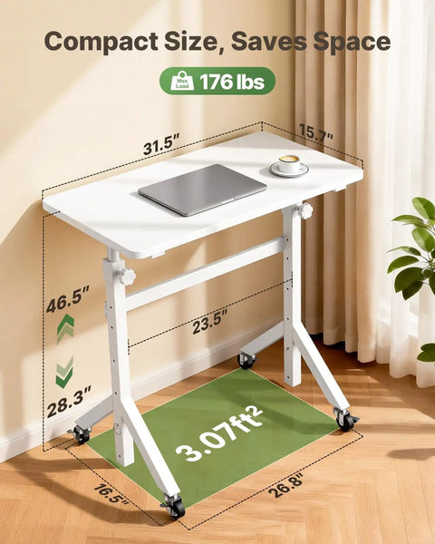 Sit Stand Mobile Desk With Wheels Adjustable Height From 28.3 To 46.5 Inches Rolling Standing Desk With Lockable Wheels next to window
