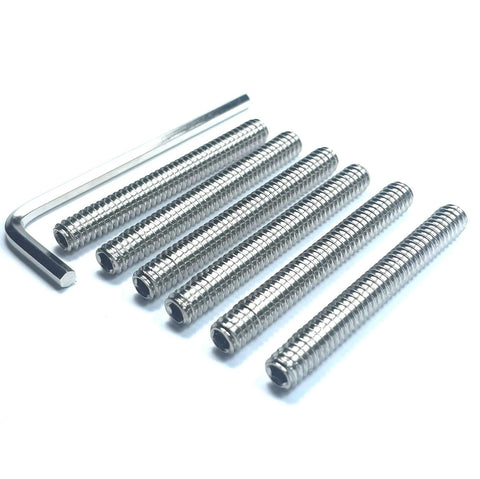 Six Piece Set Screws One Quarter Twenty Inch Hex Socket Stainless Steel 304 With Allen Head and One Eighth Inch Hex Wrench Included