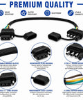 24 Inch 18AWG 4 Pin Trailer Wire Extension And 4 Way Flat Wiring Harness With Dust Cover showing durable braided sleeve and plug housing.