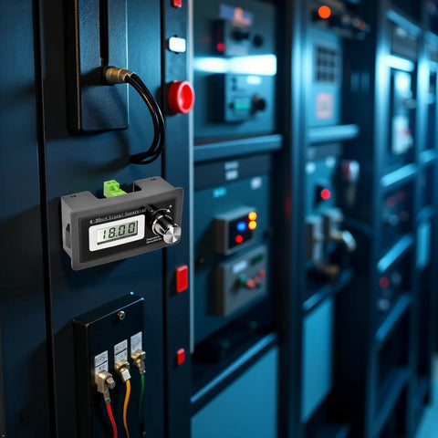 4-20mA Signal Generator for Precise Current Loop Calibration installed on industrial control panel, indicating 18.00mA reading.
