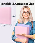 Woman holding Two Inch D Ring Binder Set Pro Grade Two Pack with 500 Sheet Capacity in Assorted Pastel Colors PVC Free View Cover
