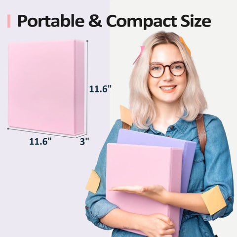 Woman holding Two Inch D Ring Binder Set Pro Grade Two Pack with 500 Sheet Capacity in Assorted Pastel Colors PVC Free View Cover