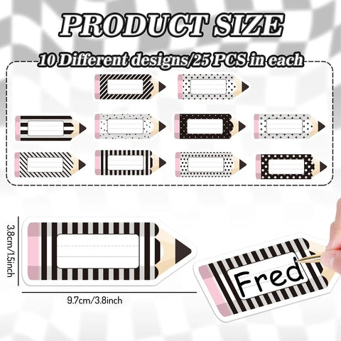 Black And White Pencil Name Tag Stickers Set 250 Pieces For Back To School Classroom Bulletin Boards Desk Wall Labels Easy To Write On