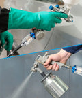 Six Pack Of Small Water Oil Separator Filters For 1/4 Inch NPT Inlet And Outlet, Moisture Filter For Air Compressors And Airbrushes, Spray Paint, And Air Line Fittings, Blue used in spray painting setup