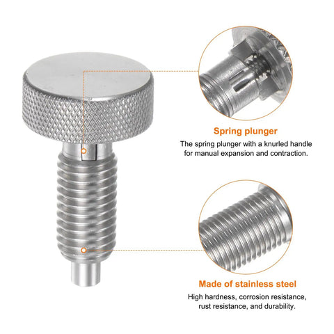 Rock Solid Stainless Steel Spring Plunger With Knurled Grip Handle M12X1.75 Thread And 6mm Pin for heavy duty gear close-up.
