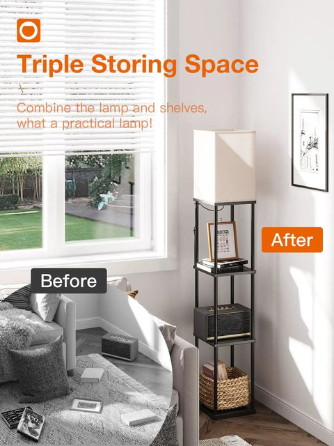 Floor Lamp With Shelves 4 Tier Storage Modern Shelf Floor Lamp With LED Bulb Three Color Temperature Display for Living Room
