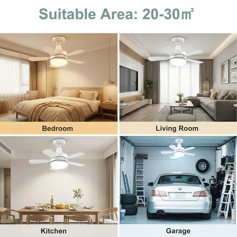 Seventeen Point Seven Inch Socket Fan Light With Remote, 3000 Lumens LED Ceiling Fan And Light Kit in bedroom, living room, kitchen, garage