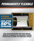 Dynaflex 230 Pro Elastomeric Sealant White 10.1 Oz demonstrating flexibility and strong adhesion after 50% expansion with ruler.