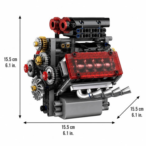 Mechanical V8 Engine Model Kit With Transparent Display 478 Pieces Realistic Piston And Crankshaft Motion Totally Hands On STEM Project Collectible Desk Decor, 15.5 cm view