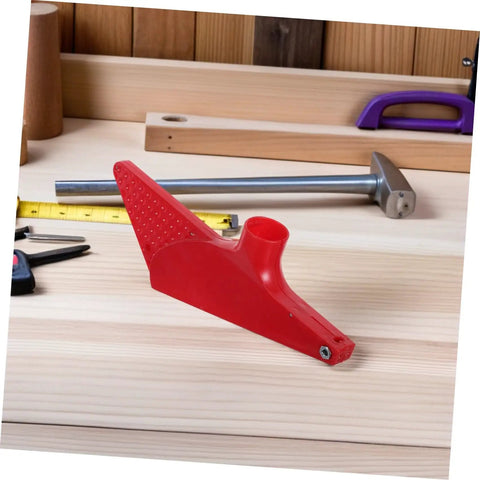 Red Table Saw Guard Shell With Material Separating Knife on workbench, universal dustproof safety cover.