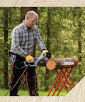 Man using a chainsaw with ControlCut Chainsaw Chain For 20-Inch Bar With 81 Drive Links Low Kickback And Low Vibration in forest