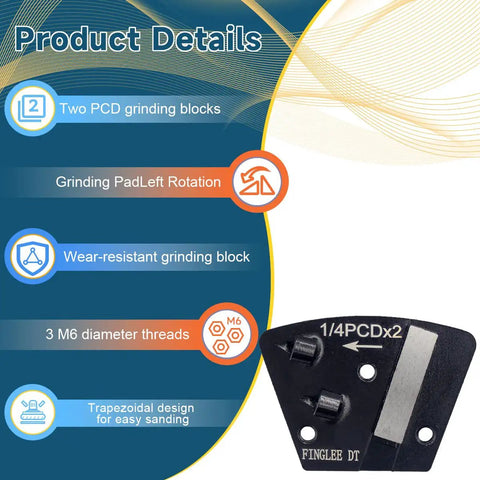 Three Piece Trapezoidal Diamond Grinding Discs Set, Two By One Quarter PCD Bar, Counterclockwise Diamond Shoes product details