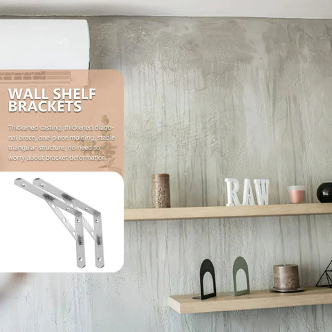 2 Pack Heavy Duty L Shaped Shelf Brackets Wall Mounts With Thick Diagonal Brace Stainless Steel Silver Finish For Wood Shelves