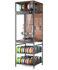 Enclosed 3D Printer Cabinet With 48 Spool Filament Storage, Ventilated Enclosure, Built In LED Light shown full of filament spools