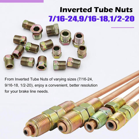 Pro Grade One Quarter Inch Copper Coated Brake Line Kit With Twenty Five Feet Of Flexible Tubing And Sixteen Inverted Flare Fittings