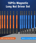 16-piece Magnetic Nut Driver Set For Impact Drill with Extra Long Six Inch Nut Drivers in SAE and Metric sizes
