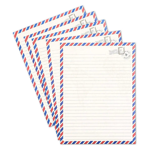 "48 Pack Letter Writing Stationery Paper And Envelopes Set With Vintage Travel Design For Handwritten Letters And Snail Mail, 6.9 X 9.25 Inches, Nostalgic Lined Paper, Great For Personal Notes" lined paper sheets with airmail border