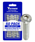 Badass 18-8 Stainless Steel Button Head Socket Cap Screws 10-32 X 1-1/4 Inch 50 Pack displayed with packaging and hex drive.