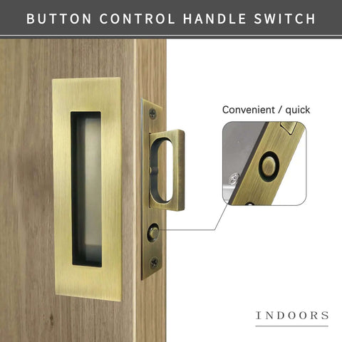 Recessed Finger Flush Pulls With Edge Pull Antique Brass 6 Inch Pop Up Pull in wood door, rust-resistant stainless steel.
