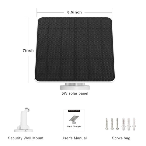 All In One Outdoor 5W Solar Panel Charger For Ring Stick Up Cam Pro Battery And Spotlight Cam Plus Wyze Battery Pro front view