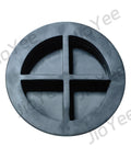 Black round rubber anti vibration pad set for washer and dryer reducing noise on hard floors, one piece with cross design