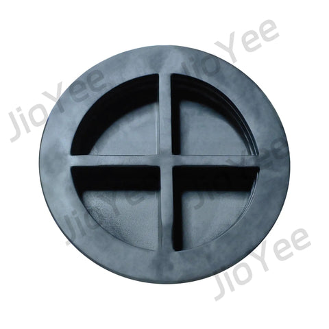 Black round rubber anti vibration pad set for washer and dryer reducing noise on hard floors, one piece with cross design