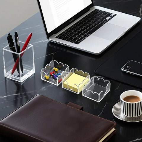 Magnetic 3in1 Acrylic Sticky Note Holder Dispenser Dope Desktop Organizer for 3x3 Post It Notes and Memo Pads on desk