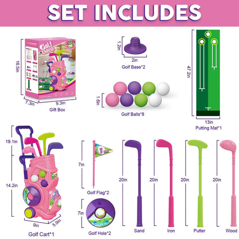 Toddler Golf Set With Putting Mat For Ages 3 To 5 4 Clubs 8 Balls 2 Practice Holes Indoor Outdoor Play Kid Friendly Portable