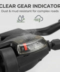 Close-up of 7 Speed Right Thumb Bike Shifter with gear indicator showing number 7, dust and mud resistant, ergonomic black design.