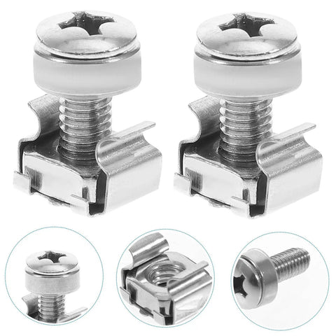 16 Sets M6x20mm Cage Nut And Rack Screw Kit for Server Racks with floating cage nuts, screws detailed view