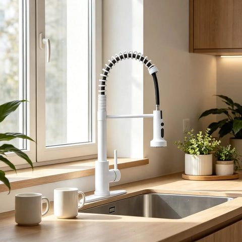 GICASA Kitchen Faucet - Pull Down Sprayer,High arc Commercial Stainless Steel Kitchen Sink Faucet White with modern design.