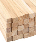 Top Shelf 60 Pack Of 1/2 By 12 Inch Unfinished Paulownia Square Dowel Rods, Super Smooth Wood Strips stacked for DIY crafts.