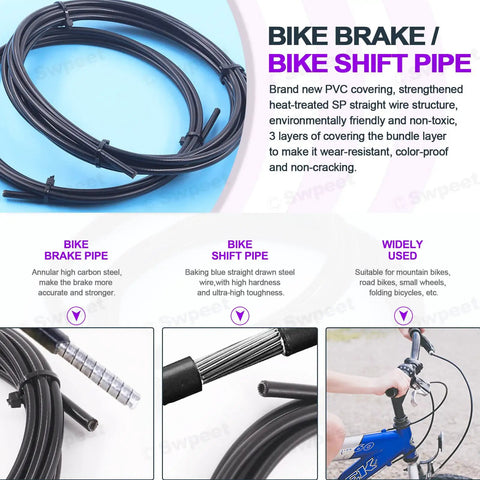 67 Piece Universal Bike Shifter And Brake Cable Kit focus on black bike brake and shift pipe for maintenance