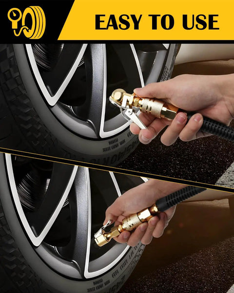 Heavy Duty Locking Air Chuck And Ball Tire Inflator Set Built From Brass And Built To Last With One Quarter Inch NPT Quick Connect
