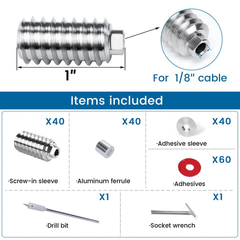 Invisible Cable Railing Kit Eighth Inch For Four To Eight Inch Wood Posts Deck And Stairs Stainless Steel T316 item list